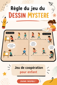 Enfants jouant au dessin mystère et s'amusant ensemble.