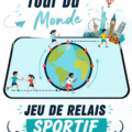 Enfants jouant au jeu de relais Tour Du Monde dans un parc.