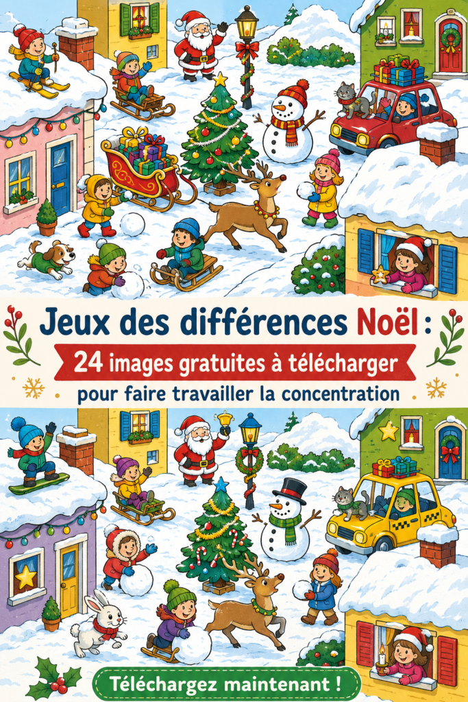 Jeux de différences de Noël avec 24 images gratuites