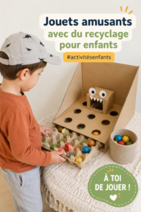 Une collection de jeux créatifs fabriqués à partir de matériaux recyclés, parfaits pour les enfants.