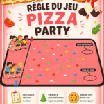 Un groupe d'enfants jouant à des jeux sportifs lors d'un pizza party.
