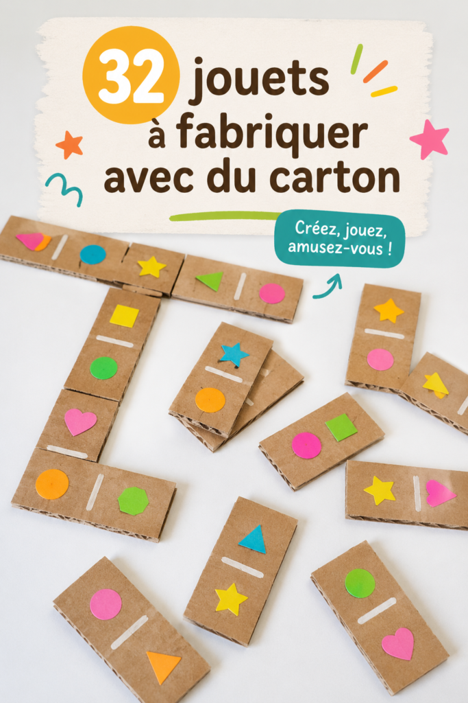 Un enfant jouant avec un jouet en carton fait maison.