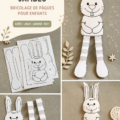 Des lapins en papier colorés avec de longues jambes pour Pâques.