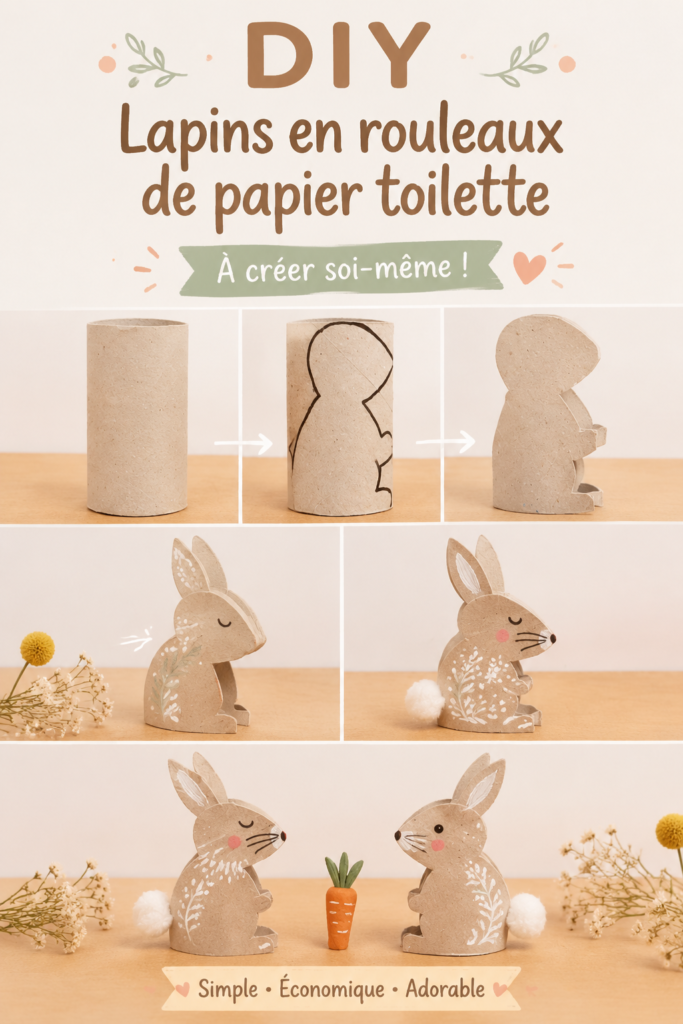Lapins colorés faits à partir de rouleaux de papier toilette pour Pâques