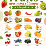 Liste de fruits à imprimer avec illustrations colorées pour enfants