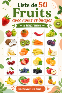 Liste de fruits à imprimer avec illustrations colorées pour enfants
