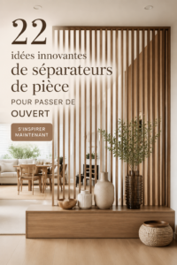 L'image montre un salon moderne avec un paravent élégant qui délimite un coin lecture.