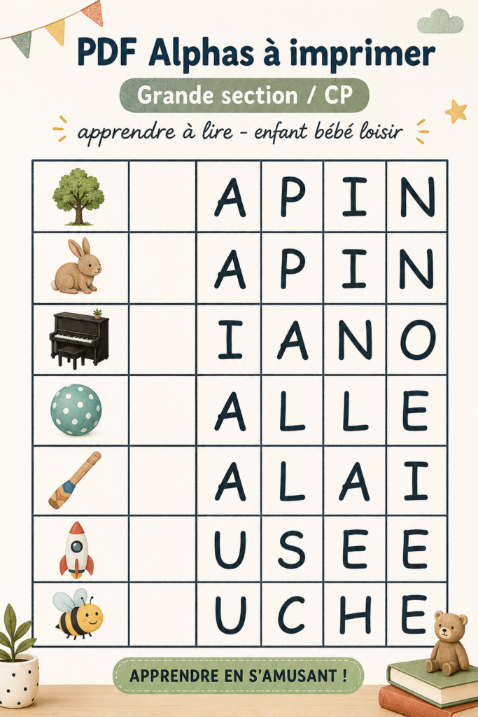 Une sélection de PDF éducatifs à imprimer pour enfants, à utiliser pour l'apprentissage de la lecture.