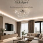 Plafonnier Dunkirk en nickel poli lumineux dans un intérieur moderne