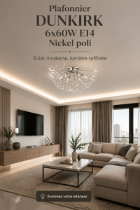 Plafonnier Dunkirk en nickel poli lumineux dans un intérieur moderne