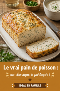 Une miche de pain de poisson dorée et savoureuse sur une table familiale.