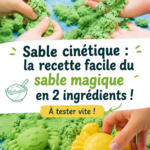 Sable cinétique coloré dans un récipient, préparé avec deux ingrédients simples.