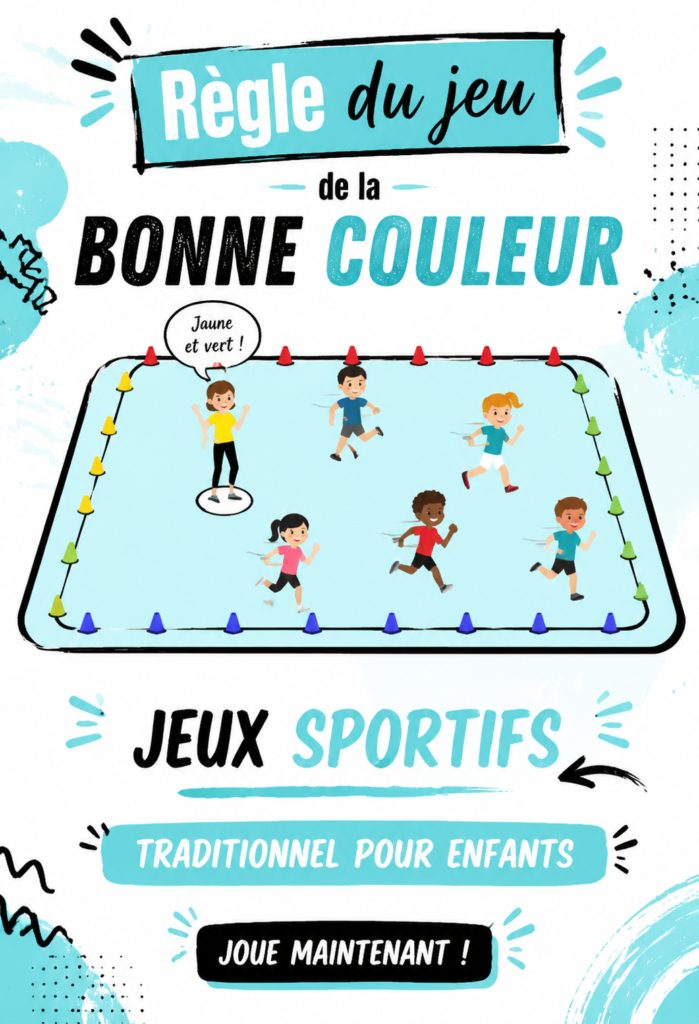 Un groupe d'enfants jouant joyeusement au jeu de la bonne couleur en plein air.