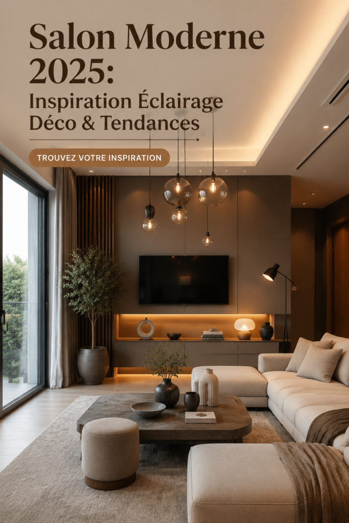 Un salon moderne et lumineux avec un éclairage contemporain et des éléments de décoration élégants.