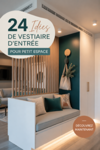 Un petit vestiaire d'entrée bien organisé avec des crochets et un banc.