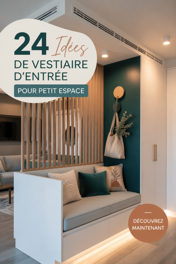 Un petit vestiaire d'entrée bien organisé avec des crochets et un banc.