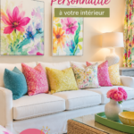 Une pièce de vie chaleureuse avec des éléments décoratifs uniques ajoutant du caractère