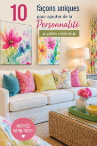 Une pièce de vie chaleureuse avec des éléments décoratifs uniques ajoutant du caractère