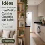 Cuisine ouverte chic et fonctionnelle dans un salon moderne.