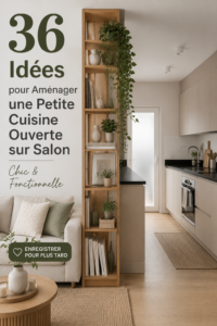 Cuisine ouverte chic et fonctionnelle dans un salon moderne.