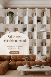 Salon chaleureux avec une bibliothèque murale en bois