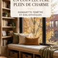 Un coin lecture douillet près d'une fenêtre avec des étagères remplies de livres.