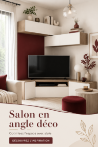 Salon en angle décoré avec des meubles chaleureux et accueillants.