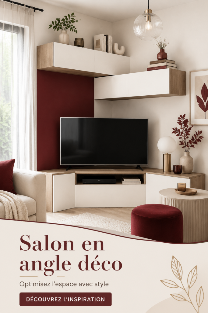 Salon en angle décoré avec des meubles chaleureux et accueillants.