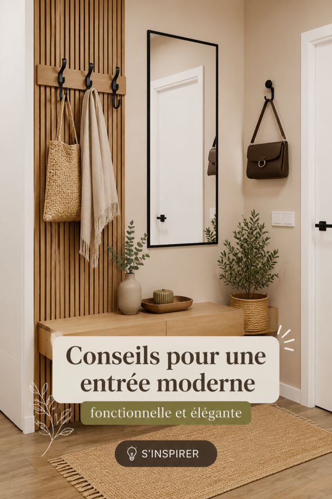 Entrée moderne avec un tapis stylé et des lumières douces