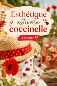 Image d'une décoration d'été inspirée par l'esthétique coccinelle, avec des couleurs vives et des motifs naturels.