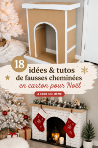 Fausse cheminée en carton décorée pour Noël, apportant chaleur à une pièce