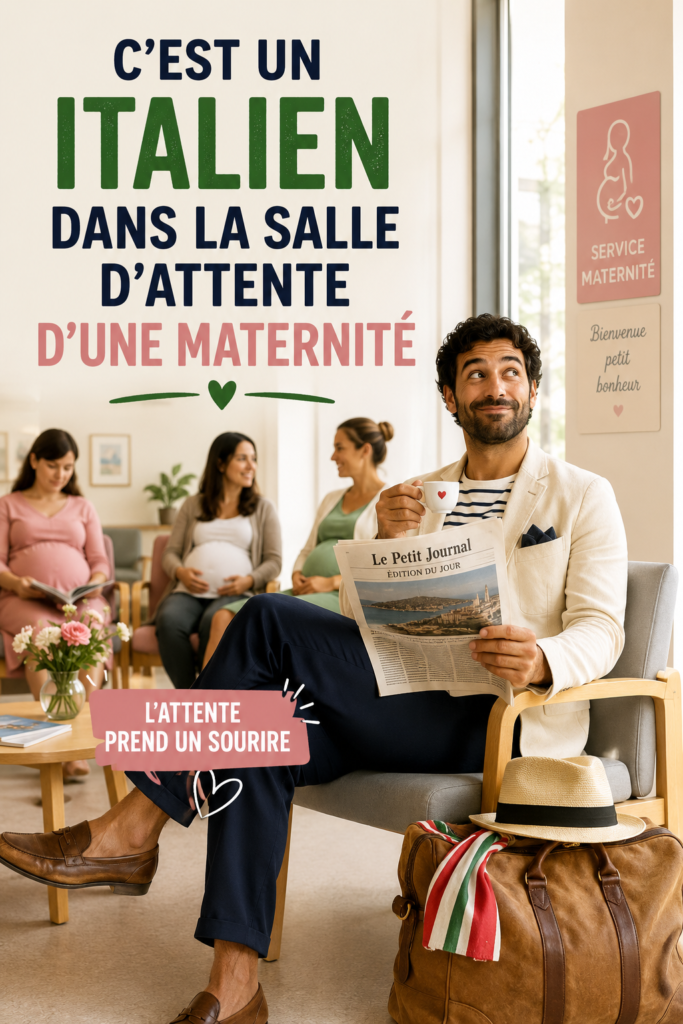 Futur père dans une salle d'attente de maternité, exprimant ses émotions avant la naissance de son enfant