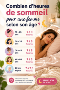 Une femme souriante se repose paisiblement dans son lit, symbolisant le sommeil réparateur.