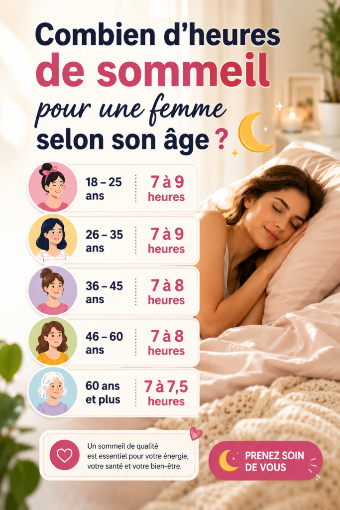 Une femme souriante se repose paisiblement dans son lit, symbolisant le sommeil réparateur.