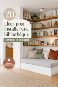 Bibliothèque moderne et originale dans un salon chaleureux.