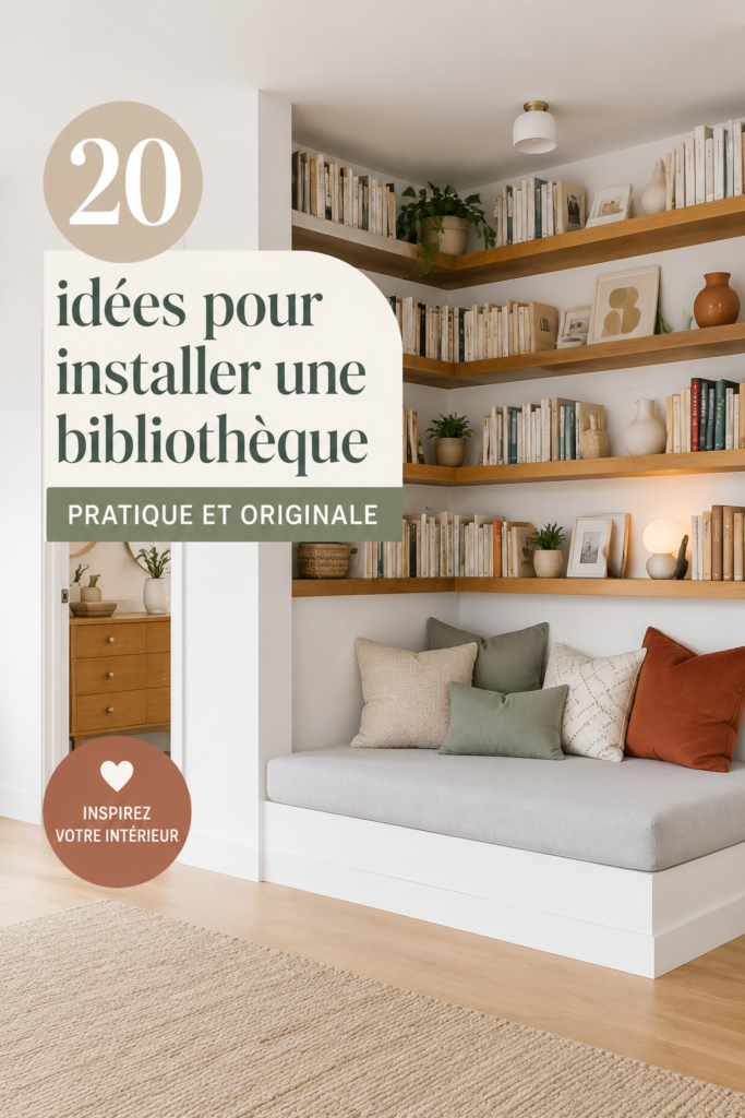 Bibliothèque moderne et originale dans un salon chaleureux.
