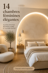 Chambre élégante avec des éléments modernes et chaleureux, idéale pour femmes