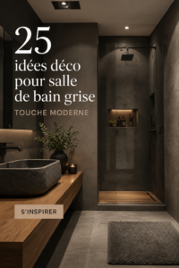 Salle de bain moderne avec décoration grise élégante.