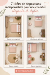 Disposition moderne d'une chambre avec un lit et du mobilier stylé