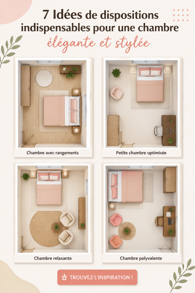 Disposition moderne d'une chambre avec un lit et du mobilier stylé