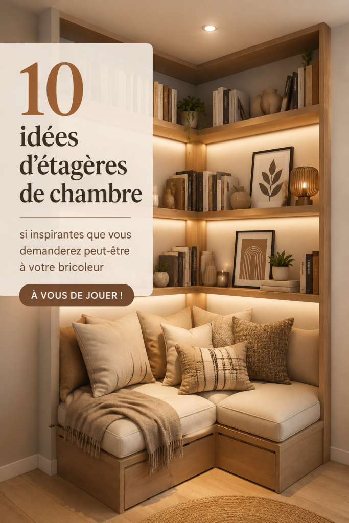 Idées conceptuelles d'étagères modernes pour la décoration intérieure d'une chambre à coucher.