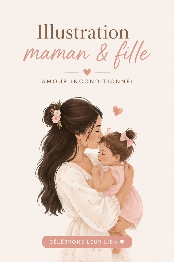 Illustration touchante représentant une mère et sa fille dans un moment complice