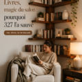 Une décoration de salon accueillante avec des livres bien agencés sur des étagères et tables.