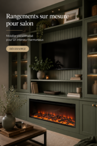 Salon aménagé avec du mobilier sur mesure offrant à la fois style et fonctionnalité.
