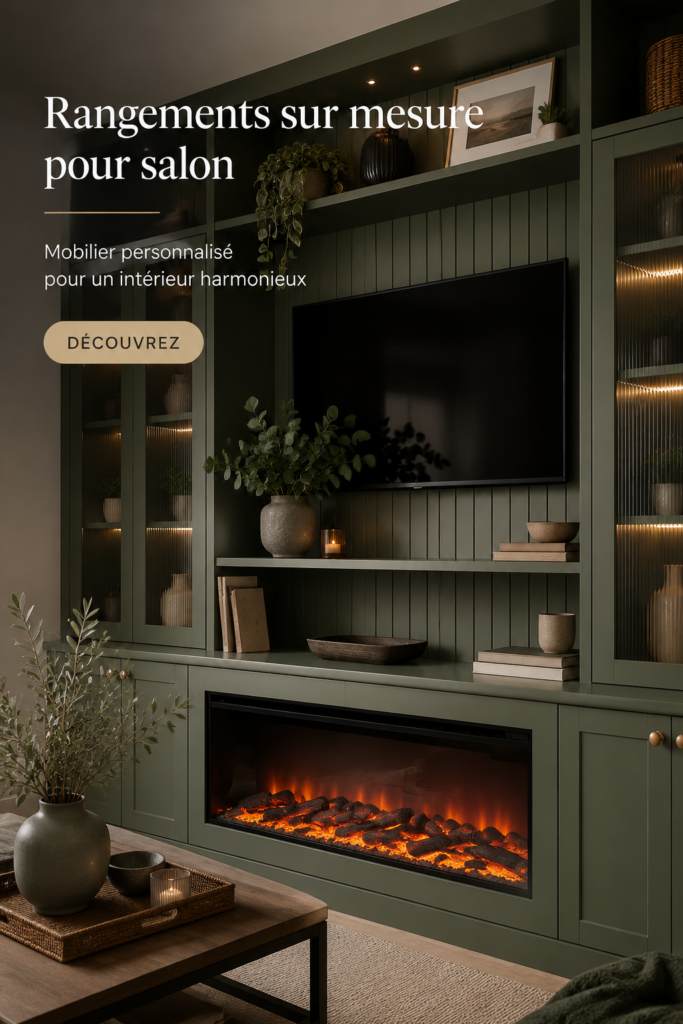 Salon aménagé avec du mobilier sur mesure offrant à la fois style et fonctionnalité.