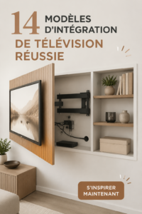 Intégration élégante d'une télévision dans un salon moderne avec des étagères