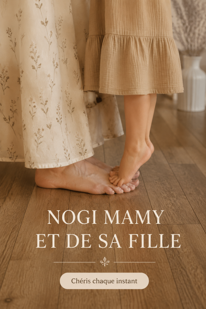 Mère et fille partageant un moment de complicité en extérieur