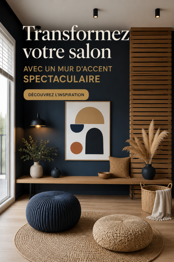 Salon moderne avec un mur accent décoré de peinture colorée