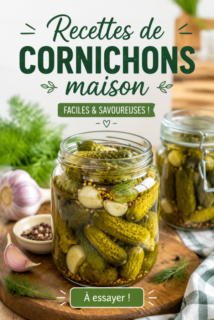 Bocaux de cornichons maison colorés et appétissants sur une table en bois