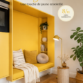 Un appartement rénové en Suède avec des touches de jaune lumineux.